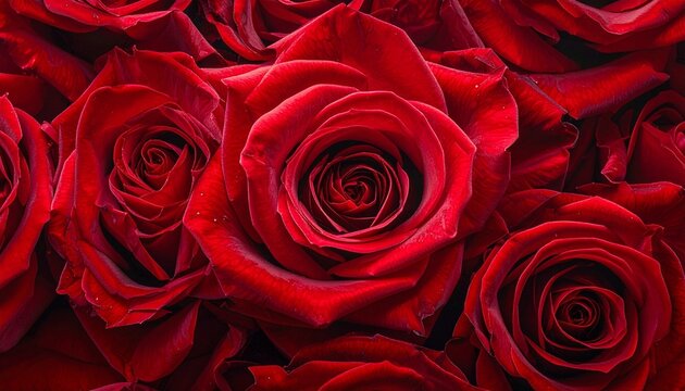 Closeup of red roses in full bloom.