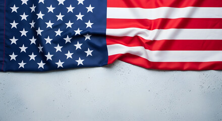 Obraz premium American flag waving on gray background with stars and stripes