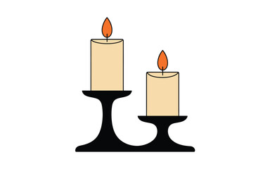A simple illustration of two candles on black candle holders with lit flames