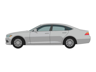 Fototapeta premium A silver four-door sedan viewed from the side against a white background.
