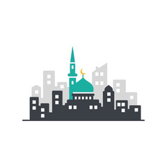 Fototapeta premium Islamic mosque skyline vector clipart for Ramadan, Eid, and Muslim city celebrations