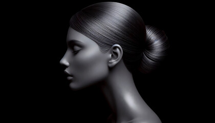 Fototapeta premium A profile portrait focusing solely on skin and hair texture, Ai generated image