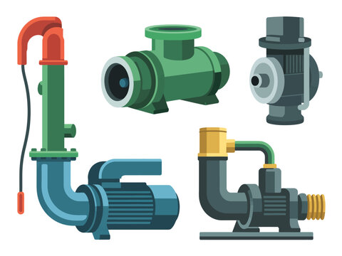 Various industrial pumps displayed against a white background.