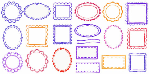 Collection of hand drawn style colorful frames and decorative borders