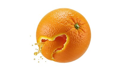 Juicy Orange with a Bite Taken Out, Splashing Juice.