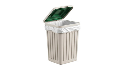 Beige Plastic Trash Can with Open Lid and Liner