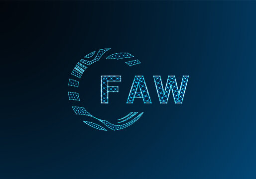 FAW low poly letter logo vector design. FAW lower poly logo design. FAW unique low poly logo design.