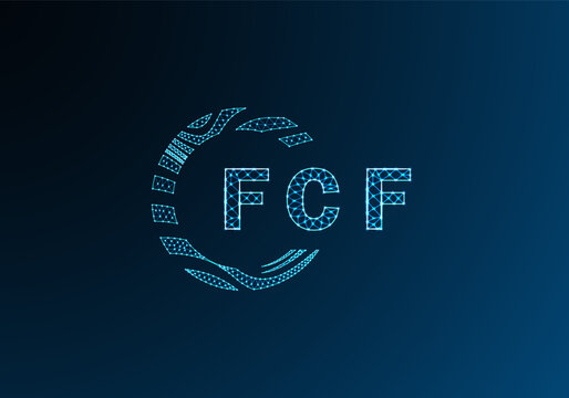 FCF low poly letter logo vector design. FCF lower poly logo design. FCF unique low poly logo design.