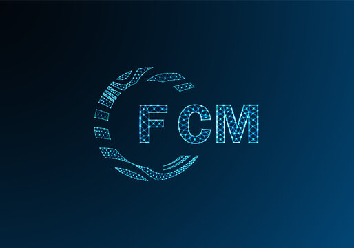 FCM low poly letter logo vector design. FCM lower poly logo design. FCM unique low poly logo design.