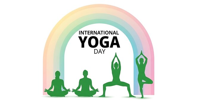 International yoga day celebration with rainbow background