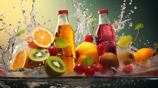 Refreshing fruit juices with vibrant splashes.