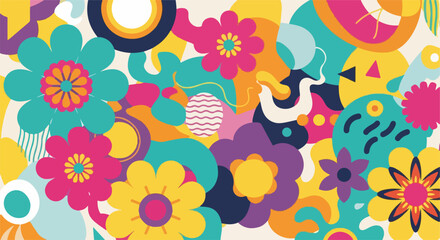 A vibrant abstract floral design using overlapping shapes and bold colors