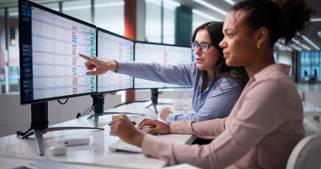 Fototapeta premium Analyzing Spreadsheet Data On Computer, Creating Business Report For Office