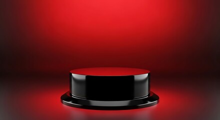 Sleek black round podium on a dramatic dark red vignette background for powerful automotive branding and high energy sport marketing designs