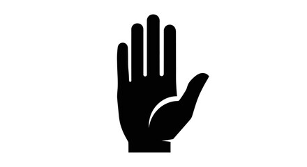 Obraz premium A stop hand gesture silhouette with palm facing outward, displayed against a clean white background in a simple, iconic graphic design.