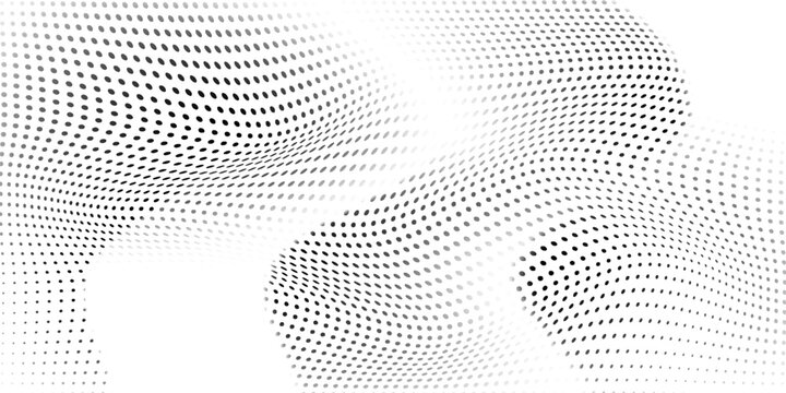 Abstract waves black dots halftone. Dots with mesh presentation design. Vector illustration