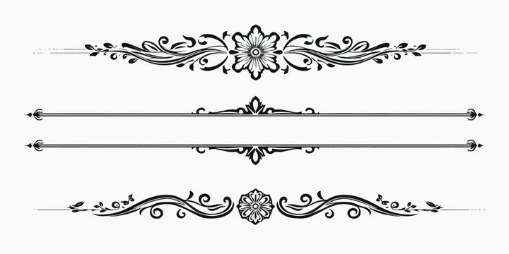 Ornate set of vintage design elements featuring black floral scrolls, retro vector borders, and decorative wedding ornament frames in a classic silhouette art style