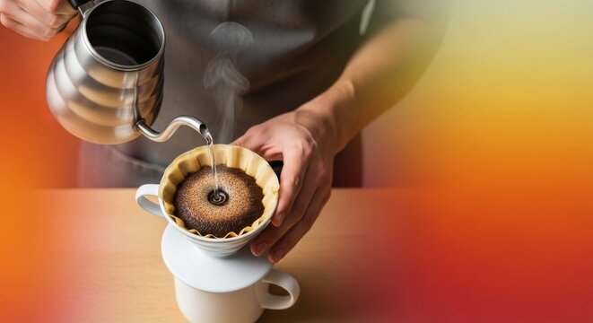 Skillful preparation of artisanal coffee, capturing a genuine, unposed moment of dedication to the brewing craft, delicious, grinding, warm