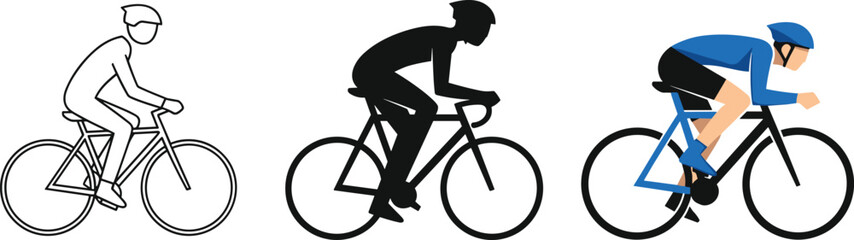 Obraz premium Cycling Professional Athlete Vector Illustrations Featuring Minimalist Line Art Silhouette And Flat Color Design Icons For Sports Competition And Healthy Lifestyle