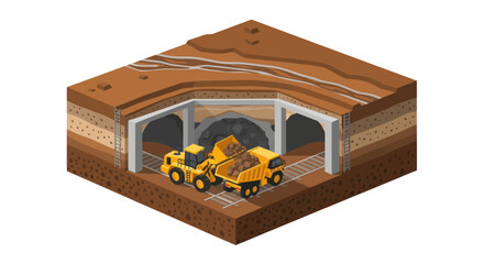 Fototapeta premium Construction of underground tunnel with heavy machinery.