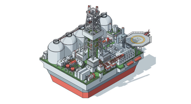 Detailed Isometric Illustration of a Floating Production Storage and Offloading Unit.