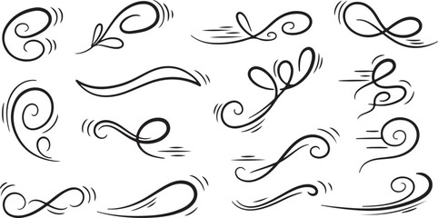 Fototapeta premium Swirling Line Art Elements in Modern Minimalist Style with Black Ink on White Background for Graphic Design