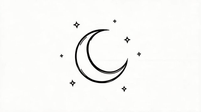 Crescent moon and stars simple line art animation.