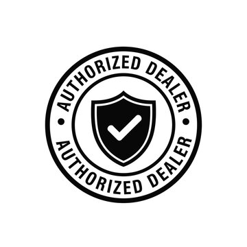 Vector illustration icon black and white authorized dealer logo with shield and checkmark