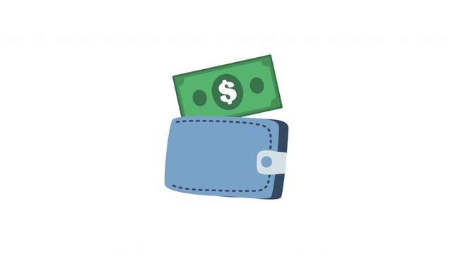 Animation of dollar bills coming out of a wallet, depicting spending