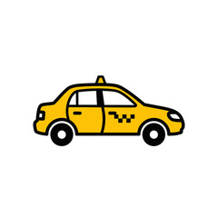 Yellow taxi car icon with checkered pattern, representing urban transport, city travel, and ride-sharing services