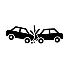 Obraz premium Simple vector illustration of a car crash, depicting two vehicles colliding with impact lines, symbolizing accidents, insurance, and traffic incidents.