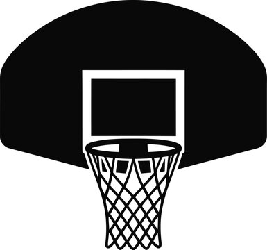 Vector illustration of a basketball hoop and backboard in black and white, isolated on transparent background
