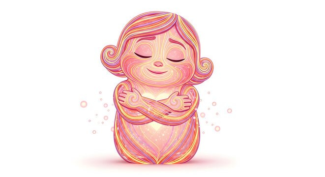 Illustration of self love showing a character hugging themselves