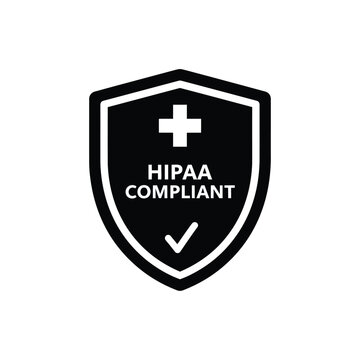 Vector illustration icon black shield icon with white cross and hipaa compliant text