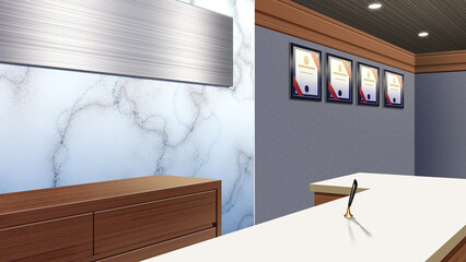 大理石の壁の受付
