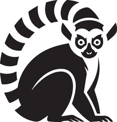 A black and white minimalist of a lemur with a striped tail © Vector stock