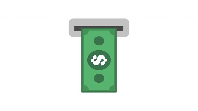 Ready to use flat style animated icon of cash withdrawal
