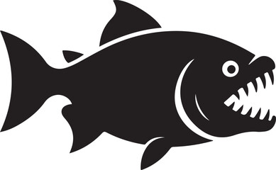 Obraz premium Minimalist black and white of a shark with sharp teeth and a large fin