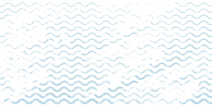 Seamless Wave Pattern, Hand drawn water sea vector background. Wavy beach print, curly grunge paint lines, watercolor stripes. Realistic 3d bubble background.