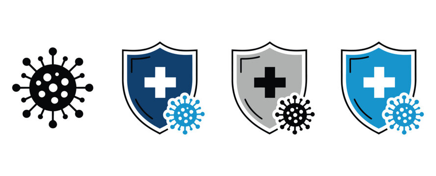 Immune icon sheet multiple style collection featuring immunity symbols, virus protection, shield elements