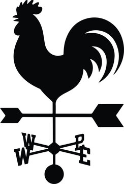 Minimalist black wind vane with a rooster silhouette vector icon