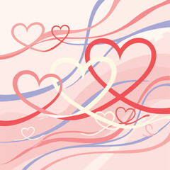 Abstract graphic of hearts entwined with ribbons in a soft color palette