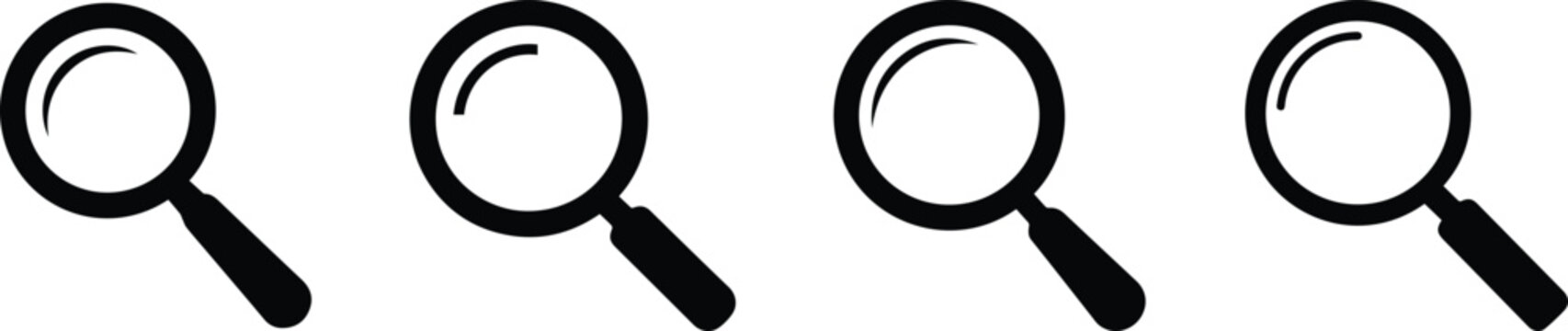 Set of Minimalist black magnifying glass silhouette vector icon