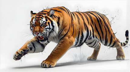 Obraz premium Fierce Bengal tiger running and attacking, isolated on white background