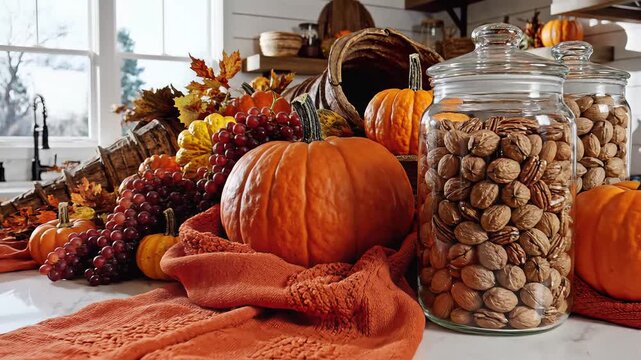 Autumnal Kitchen Decor - Pumpkins, Gourds, and Fall Harvest Decorations.