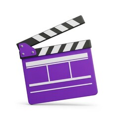 Fototapeta premium A purple clapper board with a black and white striped handle