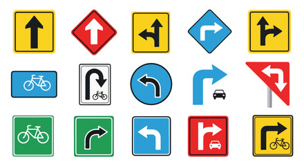 Assorted vector illustrations of road signs, various shapes and colors © PANGERANDESIGN