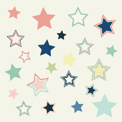 Fototapeta premium Assortment of colorful, five-pointed stars on a neutral background