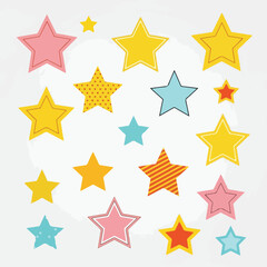 Fototapeta premium Assortment of colorful, stylized stars with varied patterns and textures