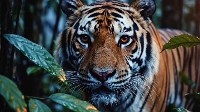 Majestic Tiger Emerges From Dense Jungle Foliage